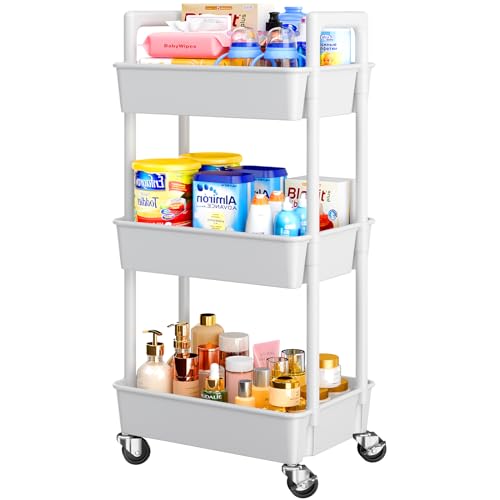 Pipishell 3 Tier Rolling Cart Organizer, Plastic Essentials