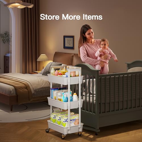 Pipishell 3 Tier Rolling Cart Organizer, Plastic Essentials